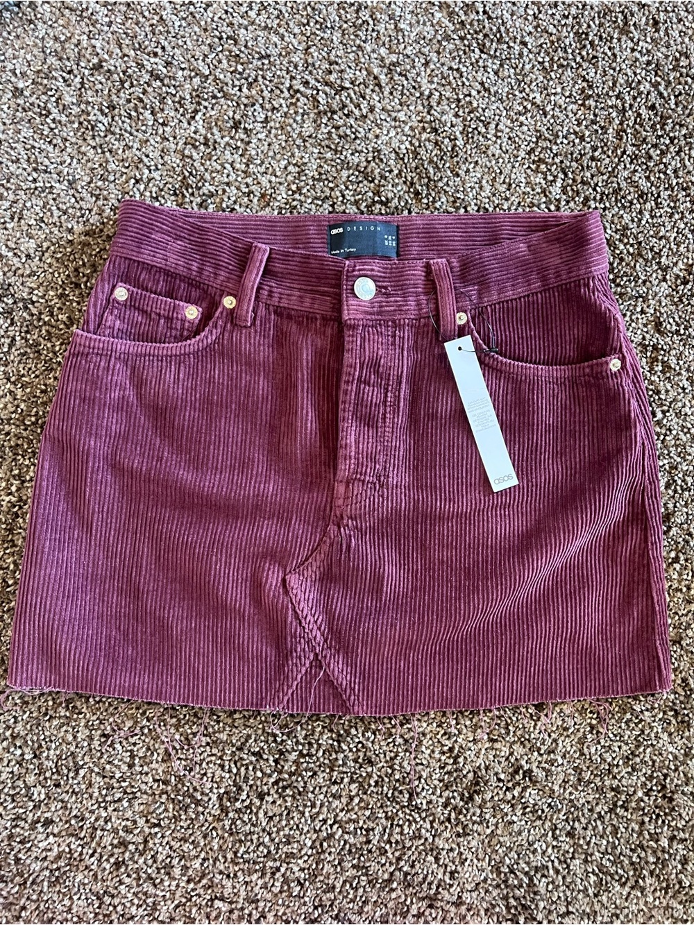 Corduroy Mini Skirt in Burgundy by